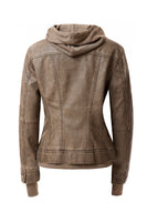 Women's Hood PU Leather Jacket