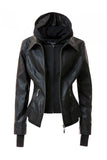 Women's Hood PU Leather Jacket