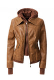 Women's Hood PU Leather Jacket