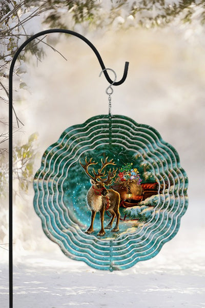 Green Reindeer Sleigh Christmas Wind Spinner