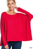 Dolman Sleeve Round Neck Top with Front Pocket