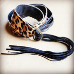 Leopard Belt with Leather Fringe Closure 36 inches