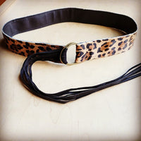 Leopard Belt with Leather Fringe Closure 44 inches