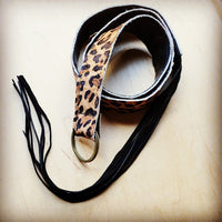 Leopard belt with Leather Fringe Closure 40 inches