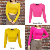 Round Neck Long Slv Crop Sweater Knit Crop Top