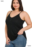 Plus Ribbed Half Snap Button Closure Cami Top