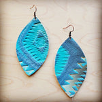 Leather Oval Earring-Aztec Cyan