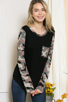 Camouflage Contrast Knit Top