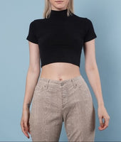 Turtleneck Crop Top Shirt Short Sleeve