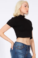 Turtleneck Crop Top Shirt Short Sleeve