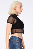 Cropped top  turtleneck and short sleeves  mesh