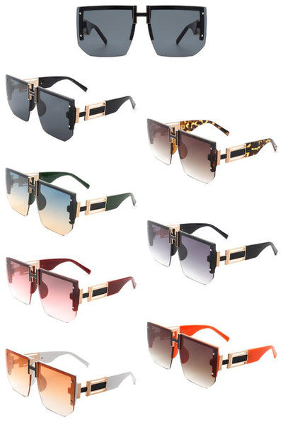 Square Oversize Flat Top Half Frame Sunglasses