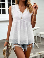 Women Sleeveless Button Trim TOP