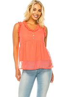 Women Sleeveless Button Trim TOP