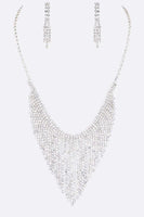 3 PC Long Fringe Rhinestone Necklace Set