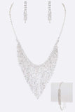 3 PC Long Fringe Rhinestone Necklace Set