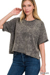 French Terry Acid Wash Raw Edge Crop Top