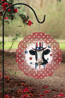 Patriotic USA America Cow Garden Wind Spinner