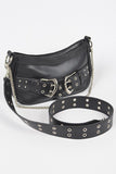 Vegan Leather Convertible Studded Shoulder Bag