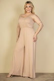 Plus Size Button Front Wide Leg Jumpsuit