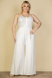 Plus Size Button Front Wide Leg Jumpsuit