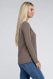 Melange Baby Waffle V-Neck Long Sleeve Top