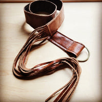 Cognac Leather Belt with Leather Fringe Closure