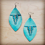 Leather Oval Earrings in Turquoise Steer w/ Turq