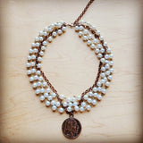 Pearl & Copper Collar-Length Necklace w/ Coin
