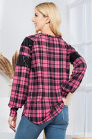 Plaid Print Pullover with Sequin Foil Contrast