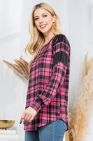 Plaid Print Pullover with Sequin Foil Contrast