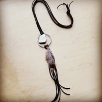 Brown Leather Necklace White Slab Yellow Feather