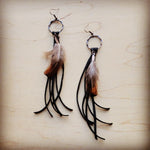 Brown Deerskin Leather Tassel Earring Brown Feathe