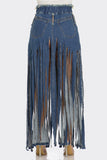 Bohemian Rhapsody Fringe Denim Skirt