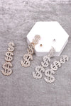 RHINESTONE MONEY SIGN DROP EARRINGS