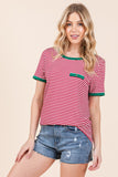 Stripe Ribbed T Shirt with Contrast Binding