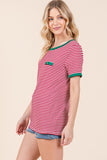 Stripe Ribbed T Shirt with Contrast Binding