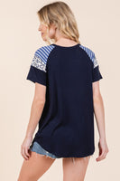 Contrasted Sleeve Ribbed Jersey Top