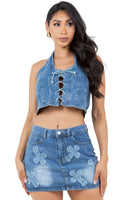 FASHION DENIM TWO PIECE SKIRT SET