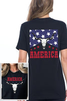 America Bull Skull Graphic T Shirts