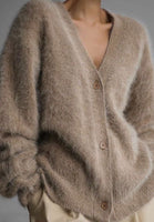 Fuzzy oversized button front cardigan