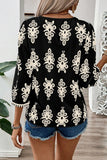 Ethnic Abstract Print Puff Sleeve V Neck Blouse