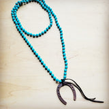 Long Turquoise Beaded Necklace & Copper Horse Shoe