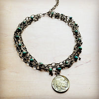 Green Jasper Collar-length Necklace w/ Indian Coin