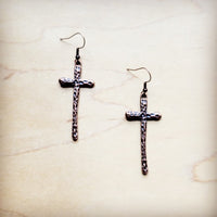 Narrow Hammered Copper Cross Earrings