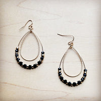 Double Beaded Teardrop Hoop Earrings Black & Gold