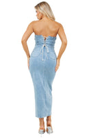 WOMEN FASHION LONG MAXI DENIM DRESS