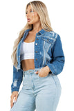 WOMEN FASHION CROP DENIM TRUCKER JACKET