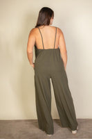 Plus Spaghetti strap solid wide jumpsuit