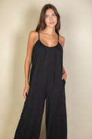 Spaghetti strap solid wide jumpsuit